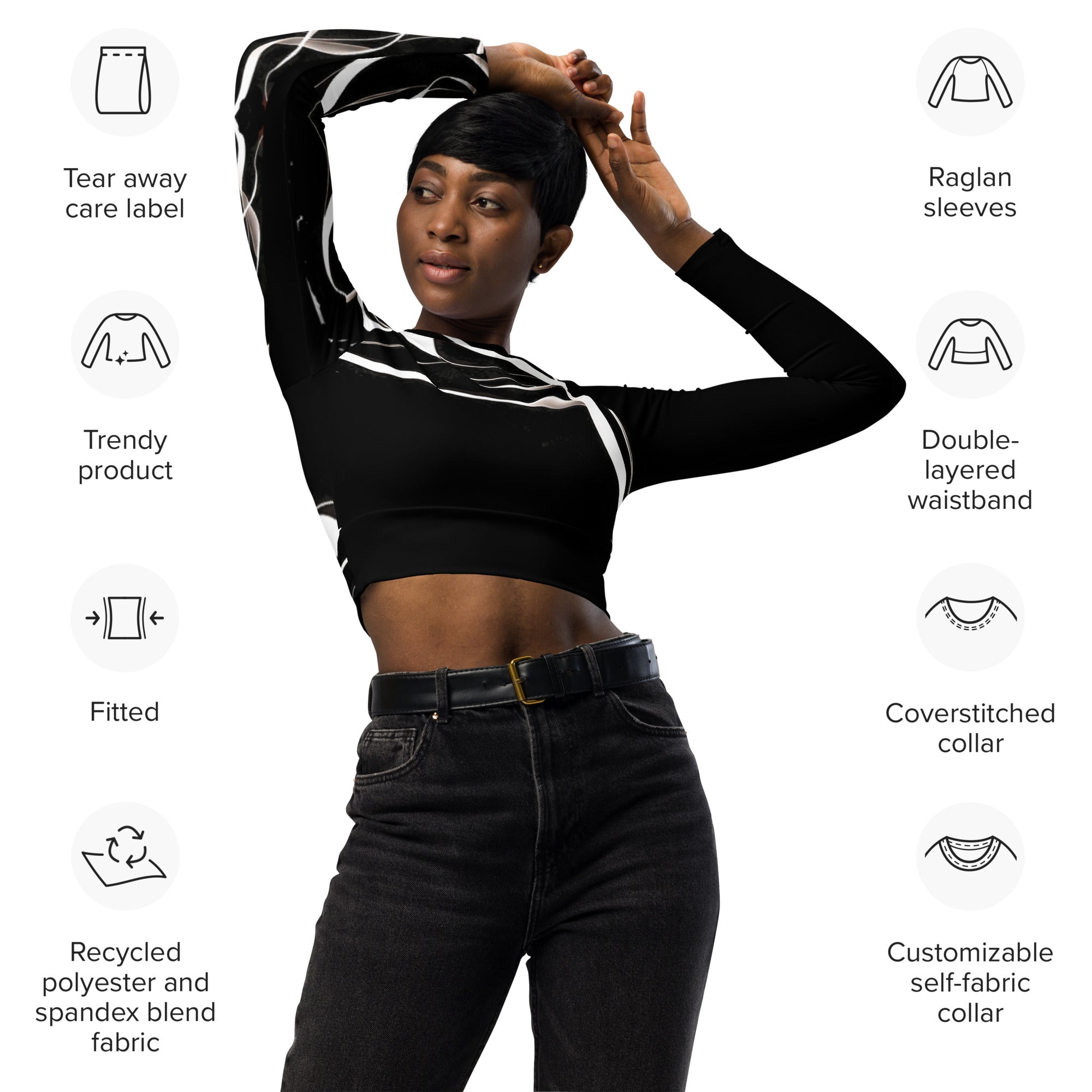 Dance crop top. Long-sleeved activewear and streetwear. Women's yoga or fitness top. La Danza by WickedYo
